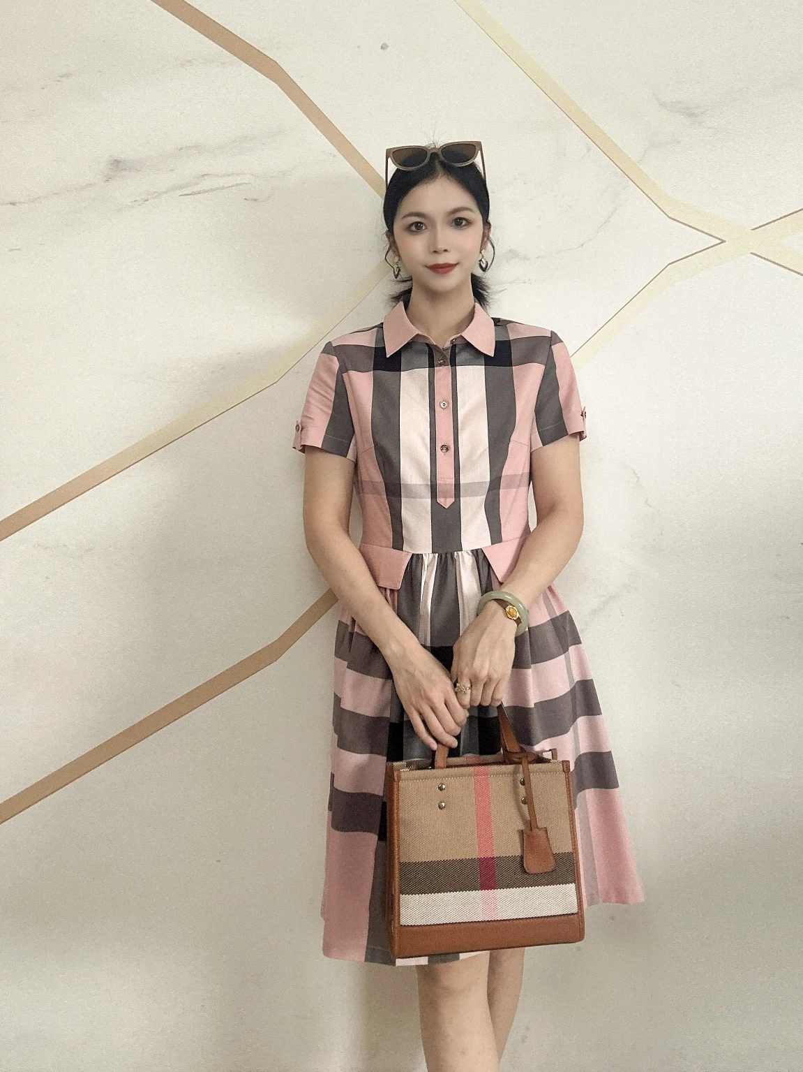 Verão novo feminino fino ajuste listrado gola irt casual versátil midi dr faionable ort sve dr para escritório