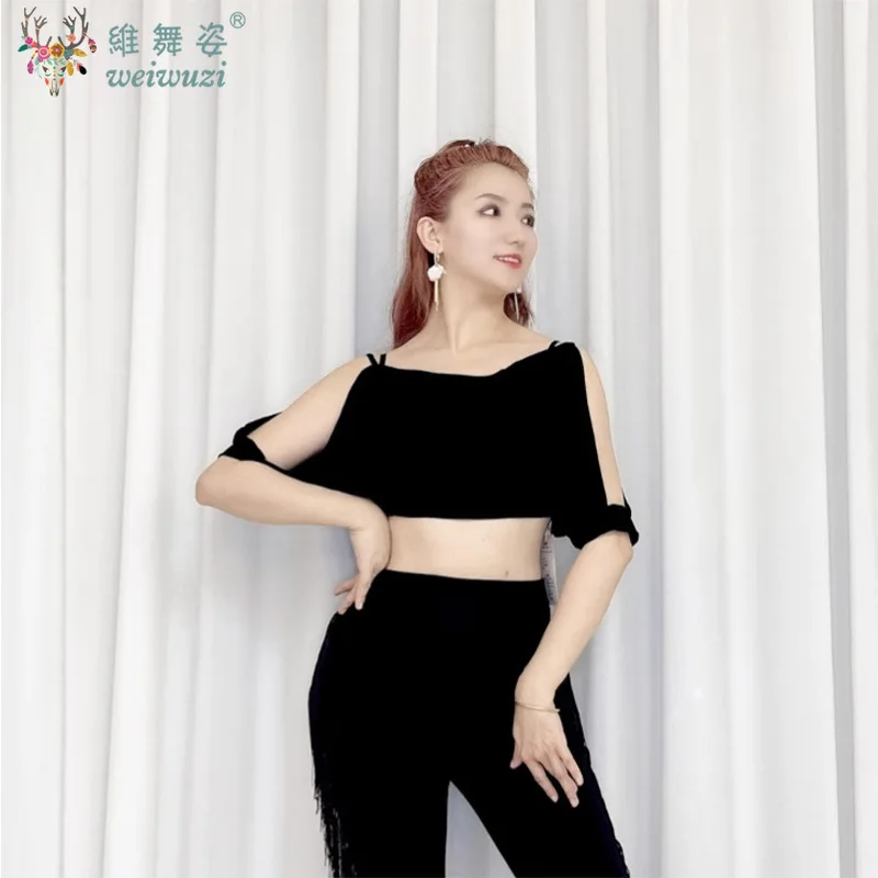 Prática de dança do ventre modal topo manga curta ou saia borla roupas prática temperamento feminino desempenho exercício roupas