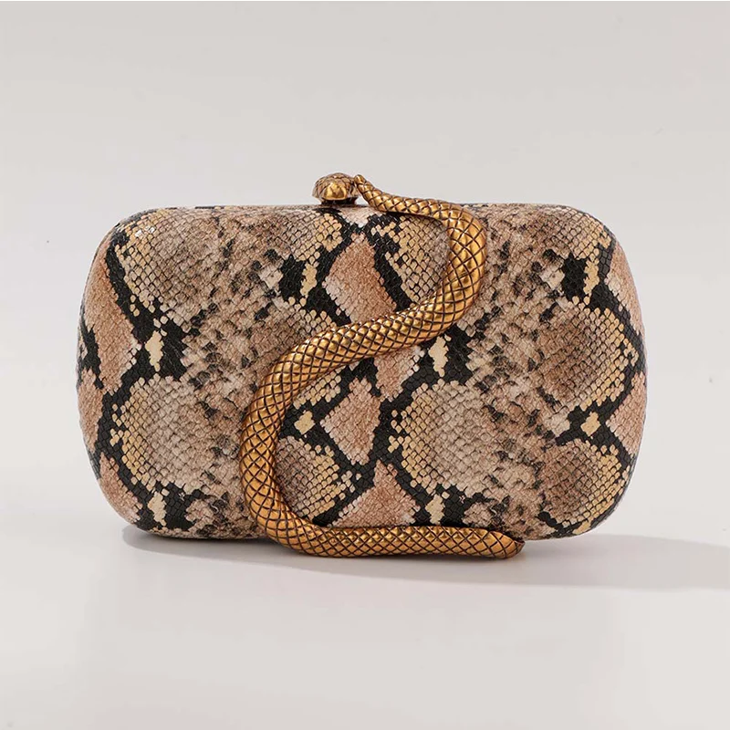 

Snake Evening Clutch Purse,Designer Elegant Python Pattern Women Shoulder Bag,Chain Box Shaped Ball Bag,Wedding Banquet Hand Bag