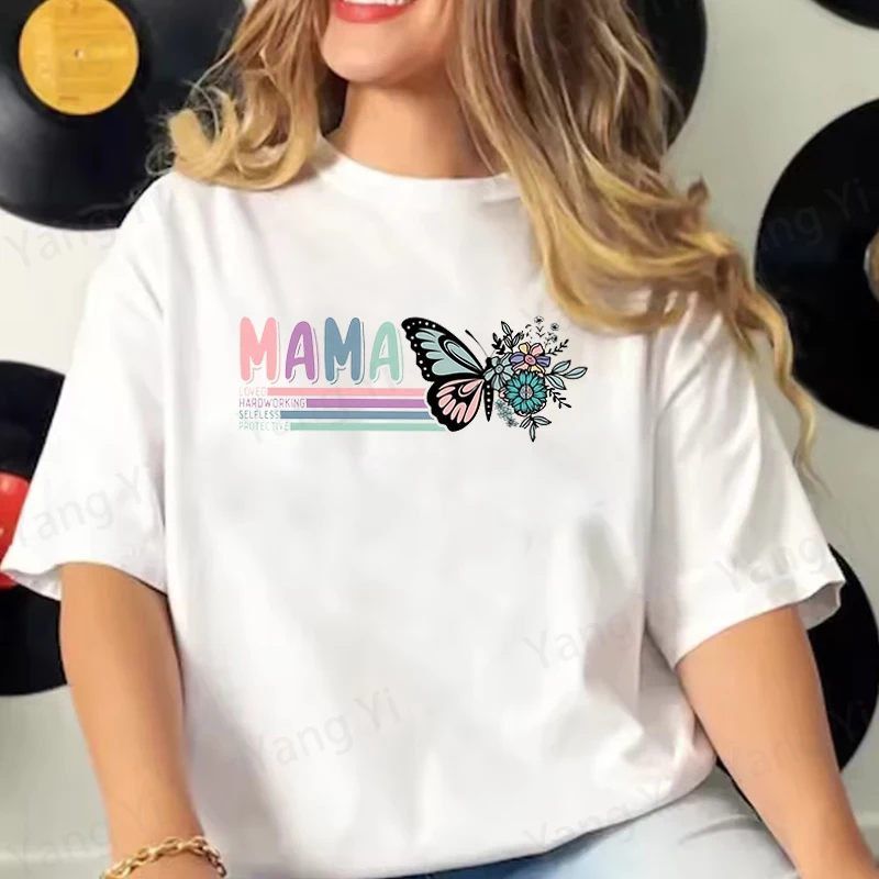 Retro Butterfly Bouquet Illustration Printed Shirt Women's Men's Casual Personality T-shirt Unisex Summer Cute MAMA T-shirt Top