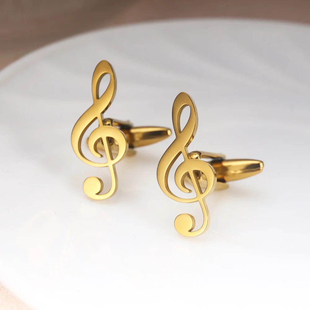 Tangula Fashion Musical Note Stainless Steel Cufflinks Musical Symbol Shape Men's Shirt Accessories Party Wedding Jewelry