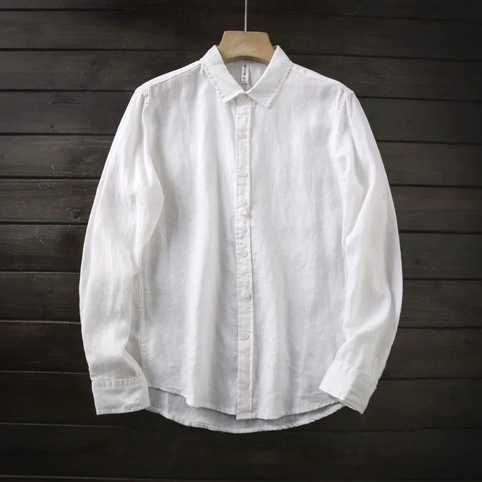 Premium Cotton Linen Men's Shirt Breathable Skin-Friendly Long Sleeve Slim Fit Sun Protection Open Cardigan Casual Workwear