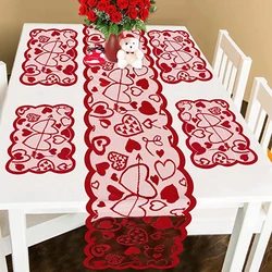 Valentines Day Decoration 72x13inch Red Heart Lace Table Runner Placemats for Wedding Valentines Day Dinner Table Cloth Decor