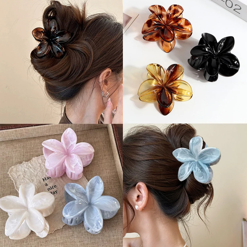 

Korean Hawaiian Gradient Flower Hair Claw Clip For Women Girl Fashion Plastic Non Slip Hold Hairpin Barrette Hair Accessories
