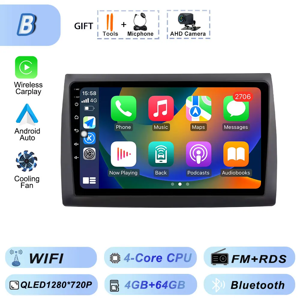 Draadloze Carplay Auto Android voor Fiat Stilo 2002-2010 Autoradio GPS Stereo Multimedia WiFi Viedo Speler Autoradio Navigatie