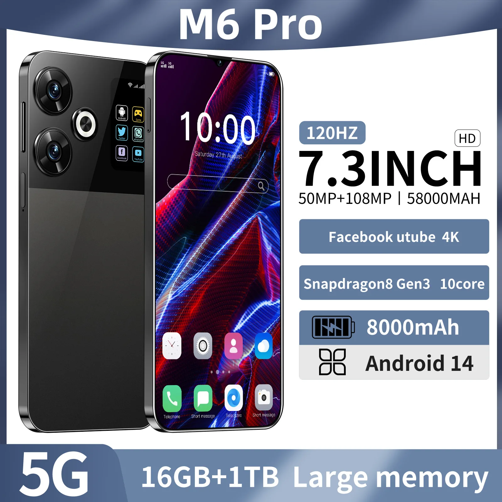 الهاتف الذكي الأصلي M6 Pro الإصدار العالمي 22G + 2 تيرا بايت 4G/5G ثنائي الشريحة Xioami الهاتف المحمول أندرويد غير مقفلة الهاتف المحمول الخلوي NFC