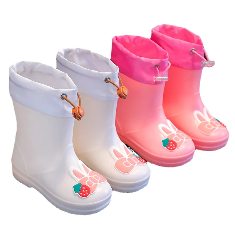 New Cute Cartoon Kids Rain Boots Boys Girls Rubber Rainboots With Inserts Waterproof Non-slip Water Shoes For Children