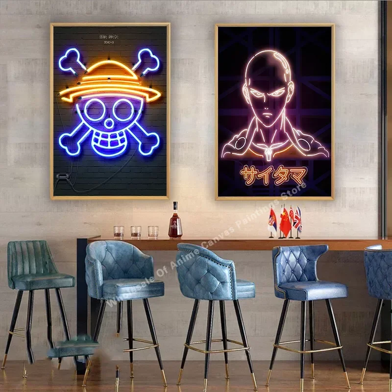 Classic Anime One Piece Decoration Drawing Manga Character Neon HD Poster Color Canvas Painting Interior Decoration Gift