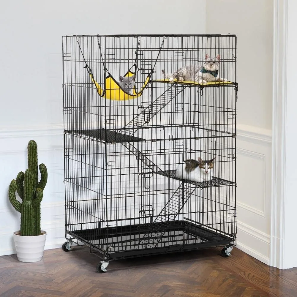 

Large 49 Mobile Cat Cage with Hammock, Lightweight Travel-Friendly Foldable Enclosure for Cats and Kittens