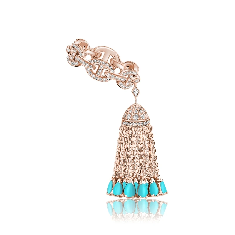 925 Sterling Silver Ring With Tassel Pear Turquoise Natural Stone