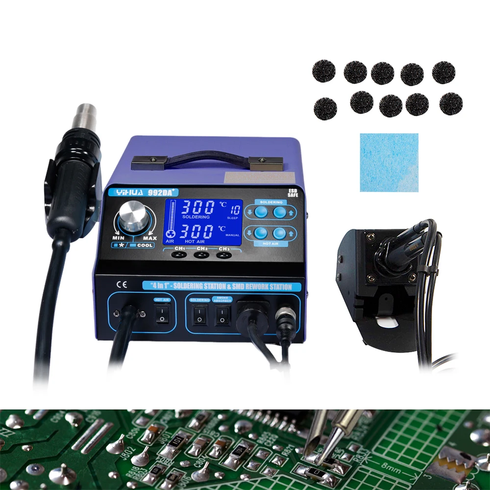 992DA+SMD Digital Welding Hot Air Iron Gun Rework Soldering Station Welding Desoldering Repair Tools 780W 110/220V