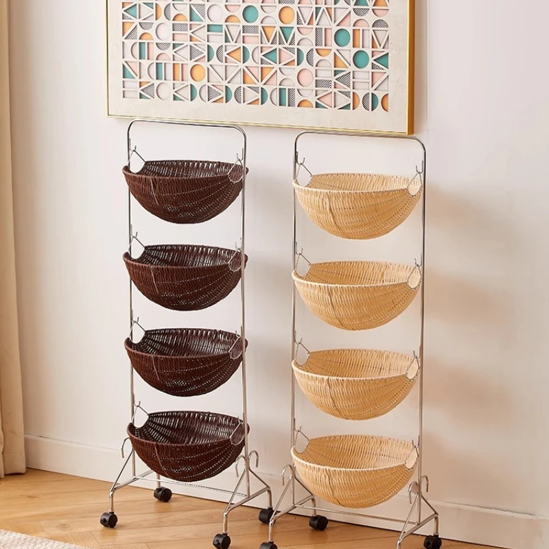 

Kitchen rack removable snack cart rattan multi-layer household stacked kitchen storage rack