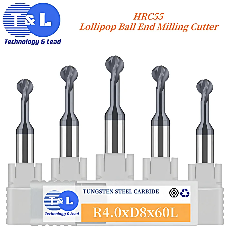 T&L HRC60 2/3Flute R1-R6 Ball T-shaped Arch Milling Cutter Tungsten Steel Carbide Nano Coating Lollipop Ball End Milling Cutter