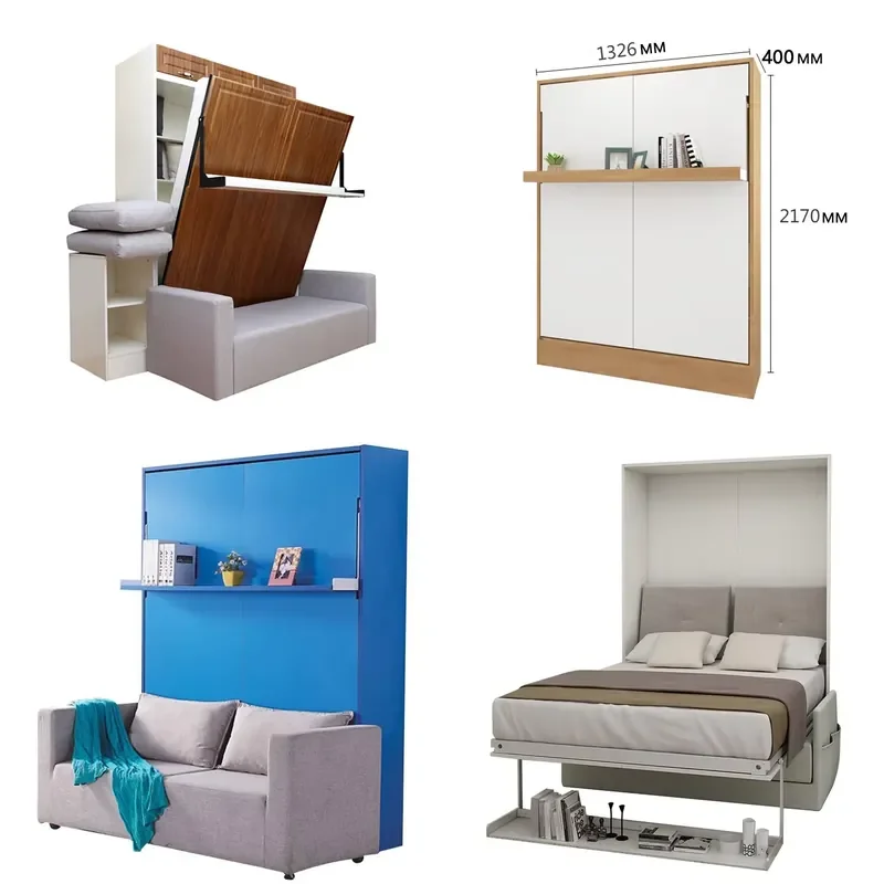 for Custom Antique Appearance  Room Furniture Hotel Wall Bed with Sofa Folding Space Saving Vertical Wall Bed