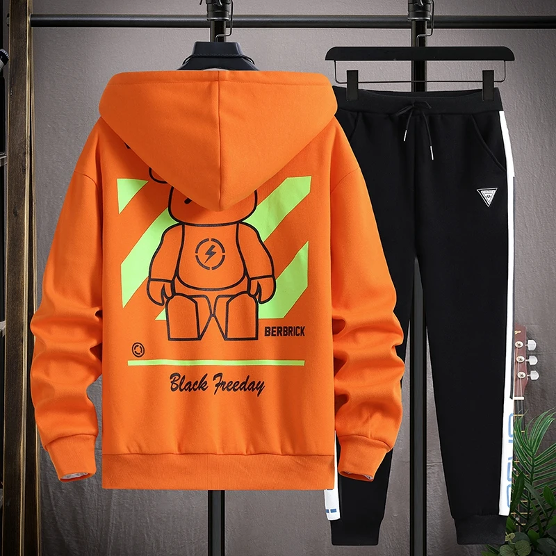 

Spring Autumn Men's Jaet Set Casual Spor Loose Fit Hooded Two-Piece Ensemble for Teenage Students Trendy And Sli