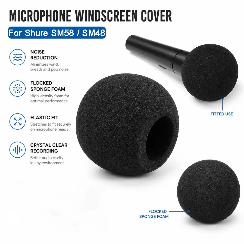 Replacement Mic Windscreen Cover Flocked Sponge Foam Windproof Microphone Cover Microphone Pop Filter for Shure SM58 / SM48