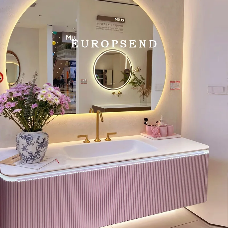 

Розовый шкаф для ванной комнаты, керамический встроенный шкаф для умывальника, комбинированный шкаф