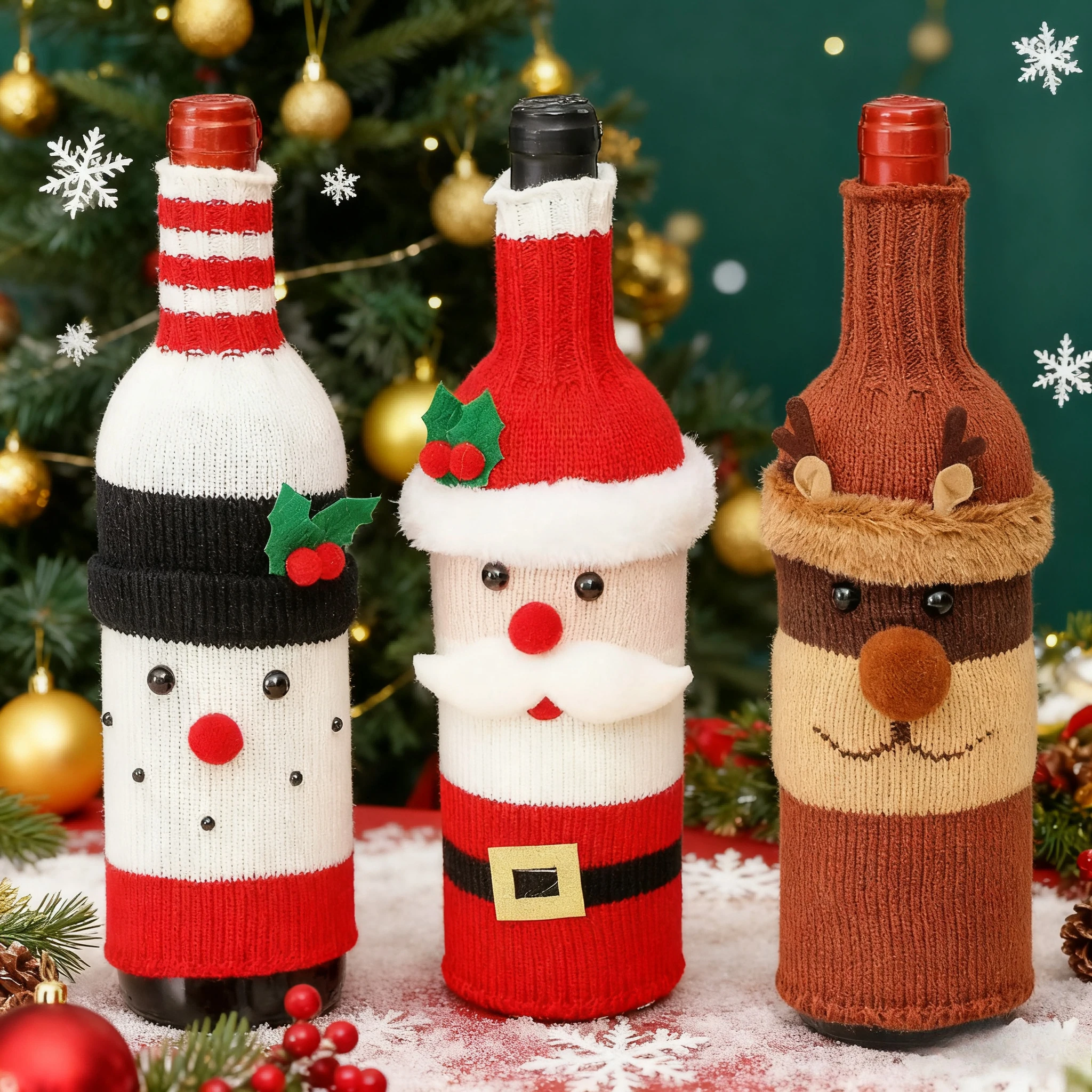 2025 Navidad Santa Claus muñeco de nieve tejido cubierta de botella de vino decoración navideña para el hogar ambiente de Año Nuevo suministros de fiesta de Navidad