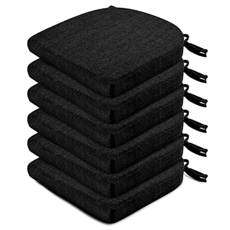 

Chair Cushions for Dining Chairs 6 Pack - Kitchen Chair Cushions with Ties and Non-Slip Backing - Dining Chair Pads 16X16X2 Bla
