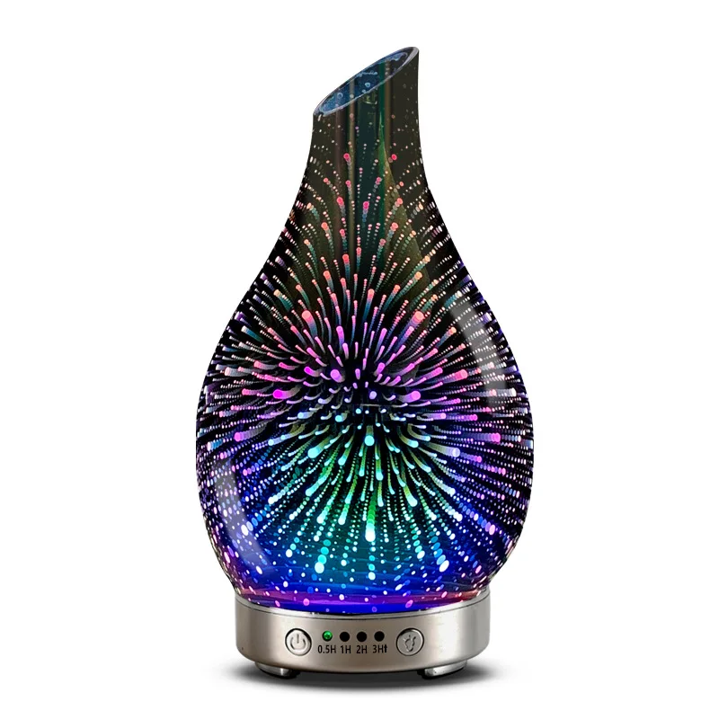 3D oblique firework glass aromatherapy humidifier silent purification air 7 color change essential oil diffuser oblique port