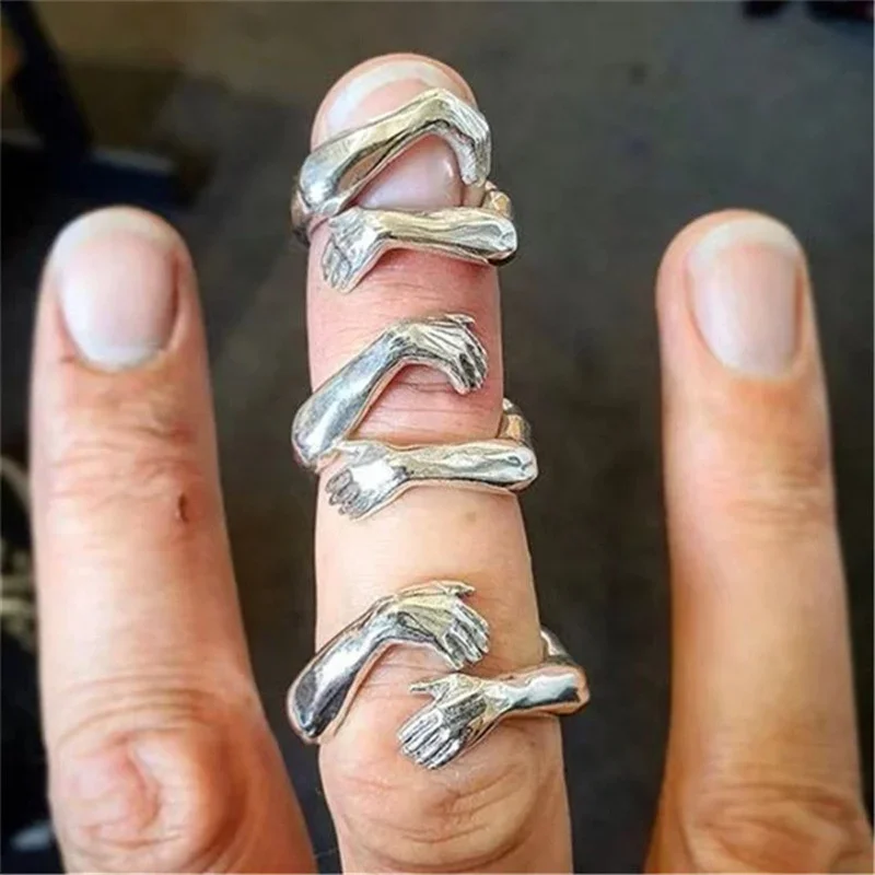 Bague sculptée en métal pour femme, document en argent, HDPRings, mains ouvertes, bijoux créatifs classiques, fête d\'anniversaire, mode