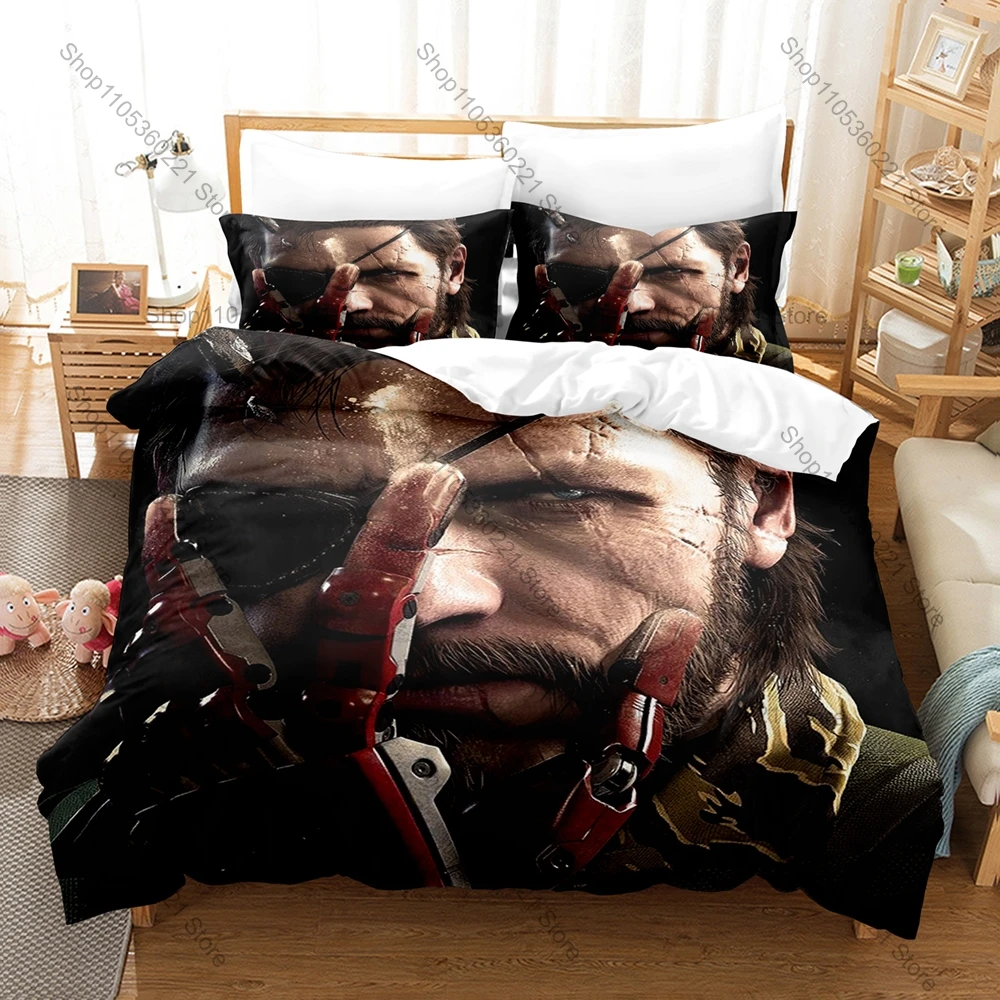 

Metal Gear Solid Solid Snake Duvet Cover + 2 Pillowcases Camo Solid Snake Tactical Graphic 3Pcs Zipper Quilt Cover Retro Stealth