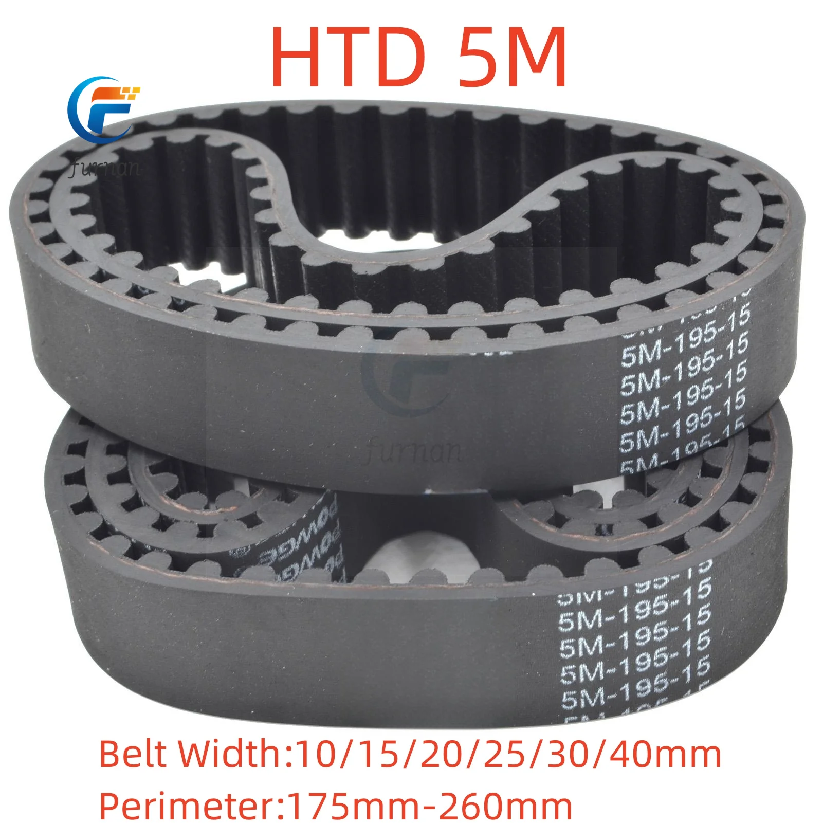 

FURNAN HTD 5M Rubber timing belt length 175/180/185/200/205/210/215/220/225/230/235/240/245/250/255/260mm Width 10-40mm