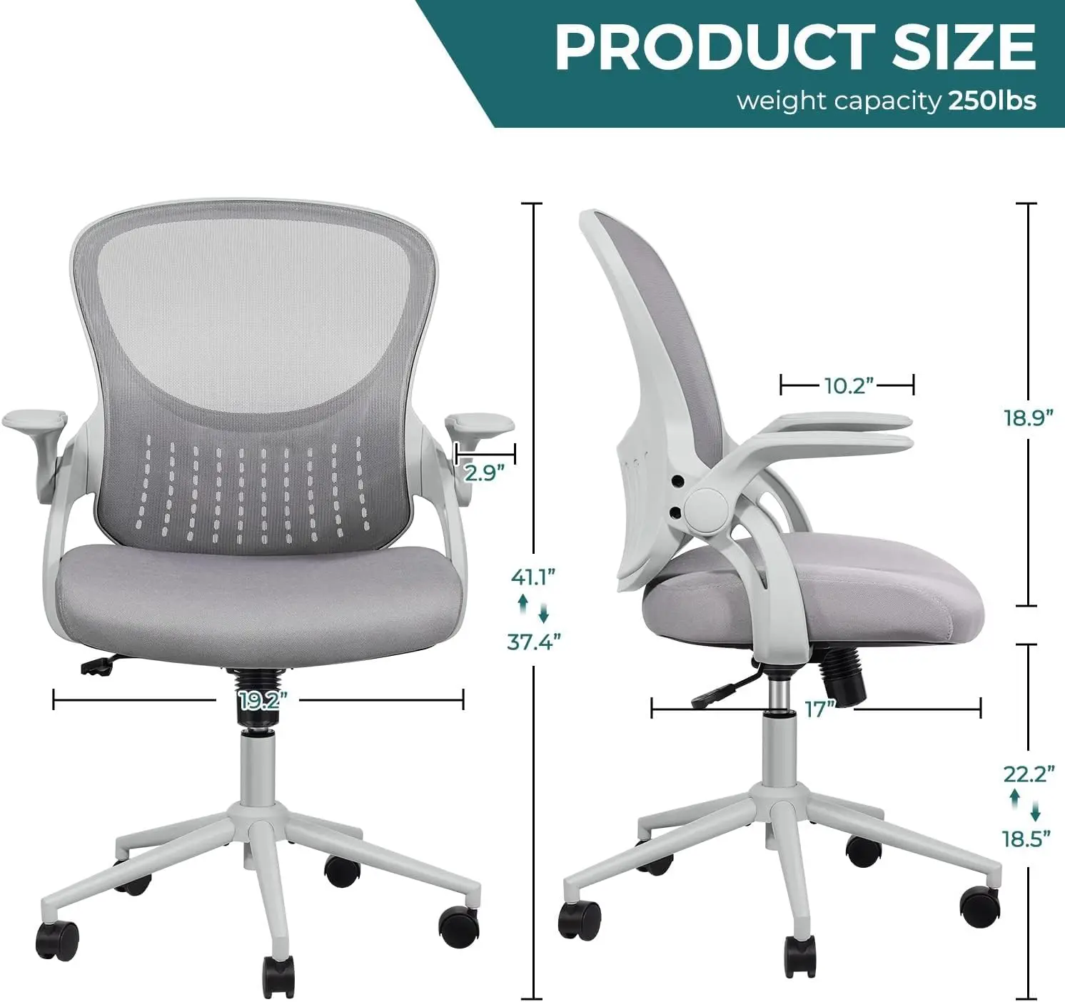 Office Computer Gaming Desk Chair,Ergonomic Mid-Back Mesh Rolling Work Swivel Chairs with Flip-up Arms,for Home, Bedroom, Study