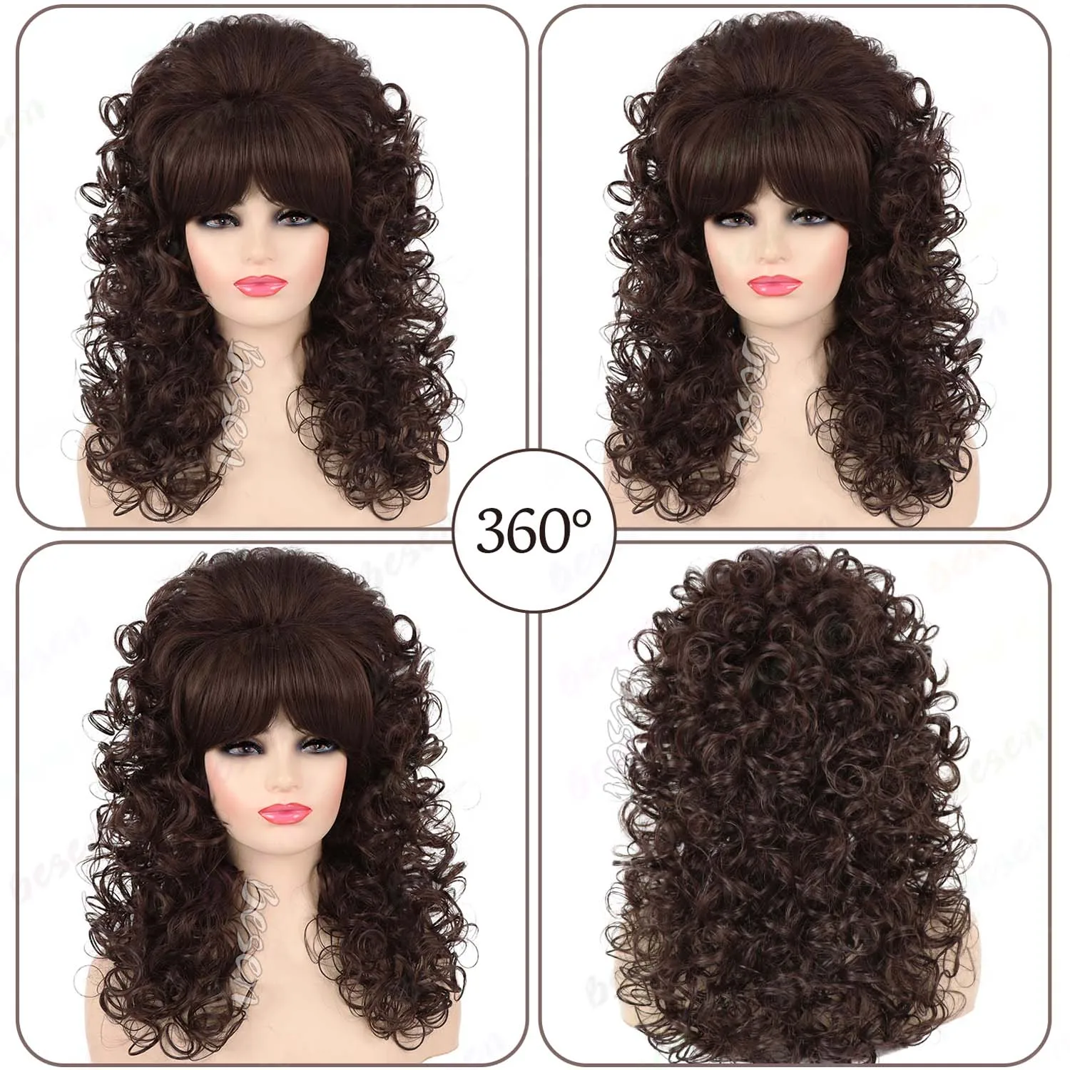 Synthetic 80s Long Curly Wig for Women Vintage Big Beehive Wig with Bangs for 60s 70s Cosplay Halloween Party,Peggy Bundy Wig view 3