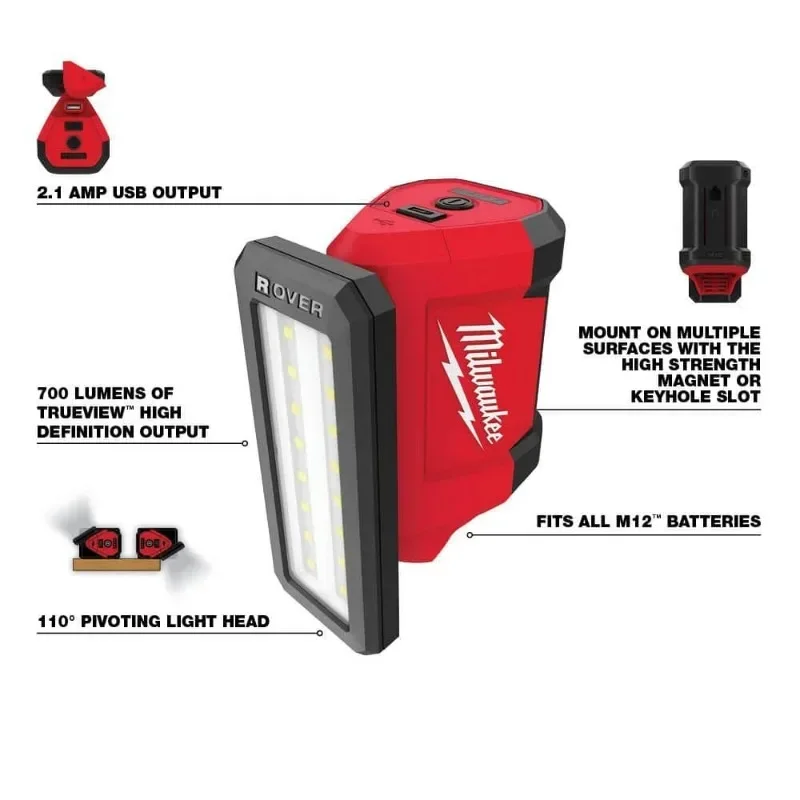 Milwaukee M12 PAL/2367 M12™ ROVER Repair Flood Light w/ USB Charging 700LM Carpentry Major Flood Light Power Tool Accessories