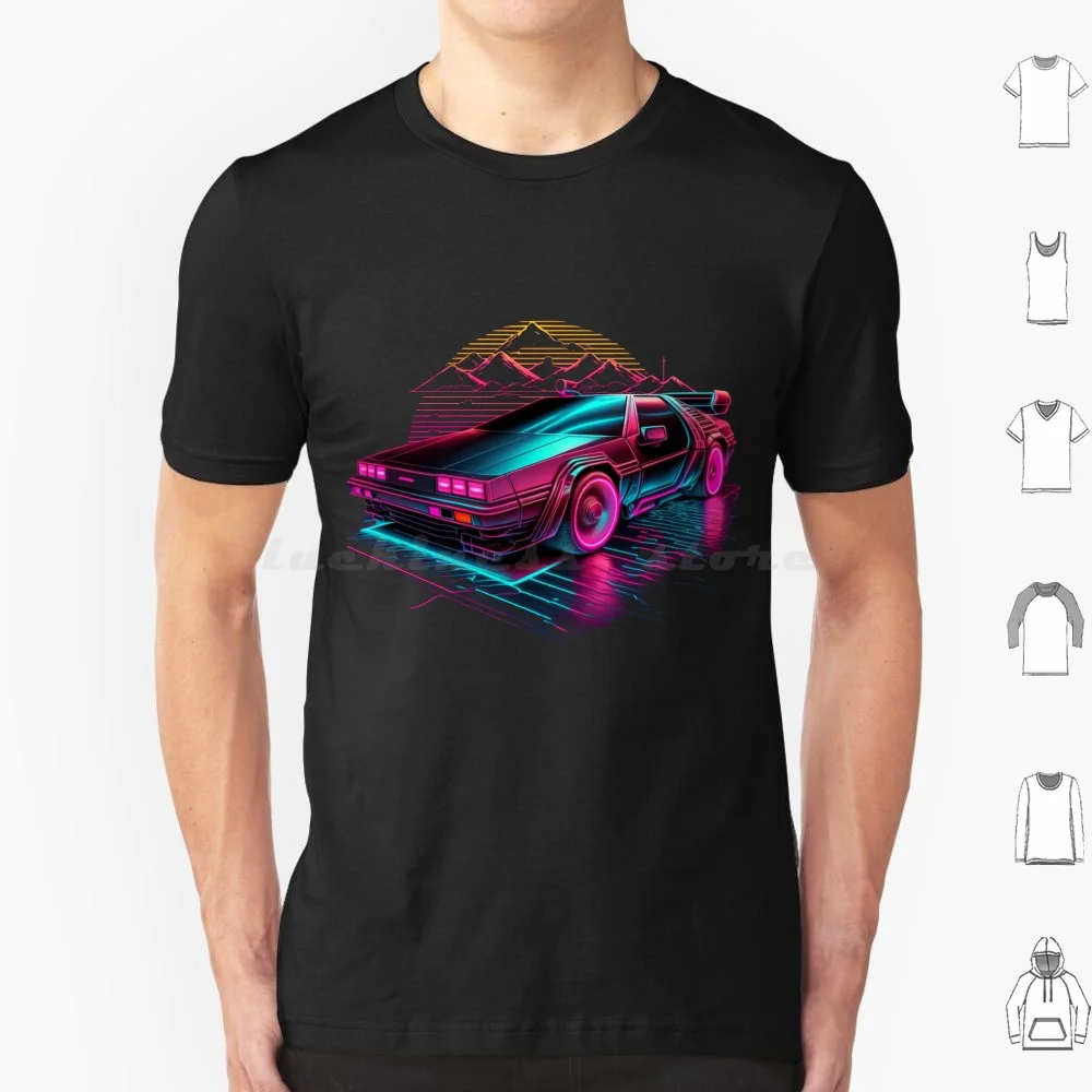 Retrowave T Shirt Big Size 100% Cotton Classic Car Car Motor Company Time Machine 80S Bttf Dmc 12 Dmc Outrun Film Sports Car