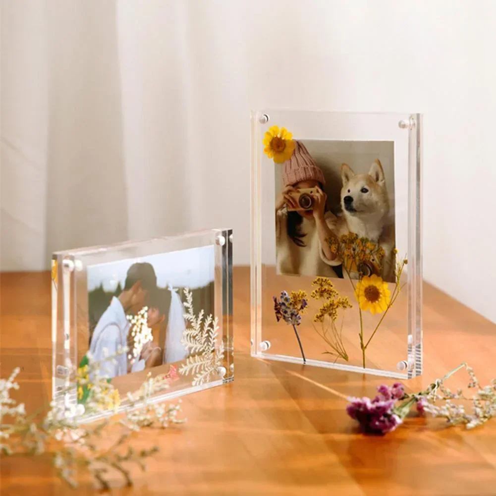 Transparent Acrylic Photo Frame Magnetic Poster Display Stand Double Sided Photo Frame Picture Storage Rack Home Room Desk Decor