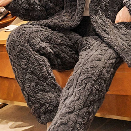 Pijamas de tres capas para hombre, ropa de dormir de algodón laminado grueso, camisón cálido de terciopelo Coral, conjunto informal holgado para el