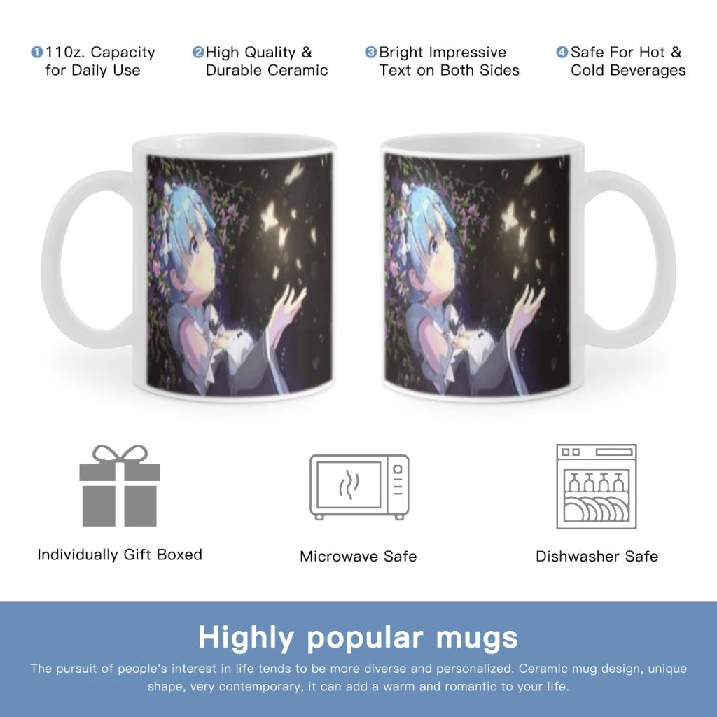 Rem Rezero Cartoon Anime Comic Free shipping 11OZ Coffee Mug Beer Mugs Tea Milk Cup For coffee Surprised Gift