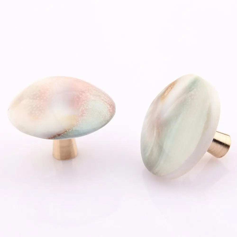 Round Shell Furniture Handle White Rough Crystal Natural Rough Stone Cabinet Handle Small Handle Brass Single Hole Door Handle