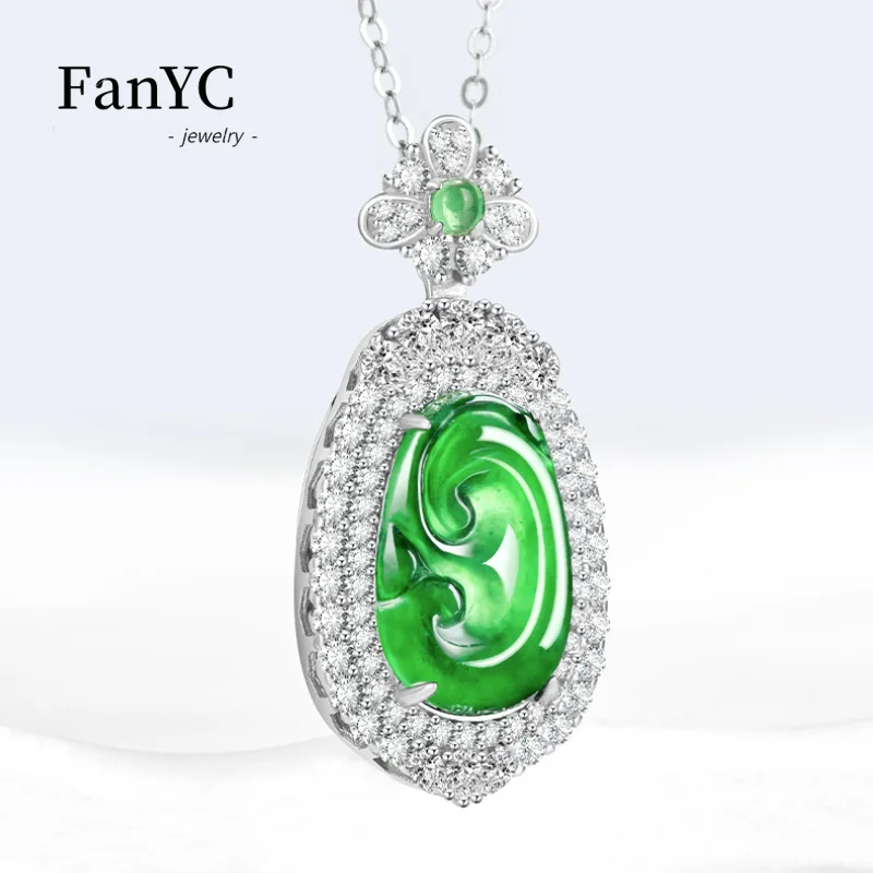 Myanmar A-goods Jadeite Lucky Amulet Pendant S925 Silver Inlaid Exquisite Luxury Ice Jade Necklace Ladies Gift