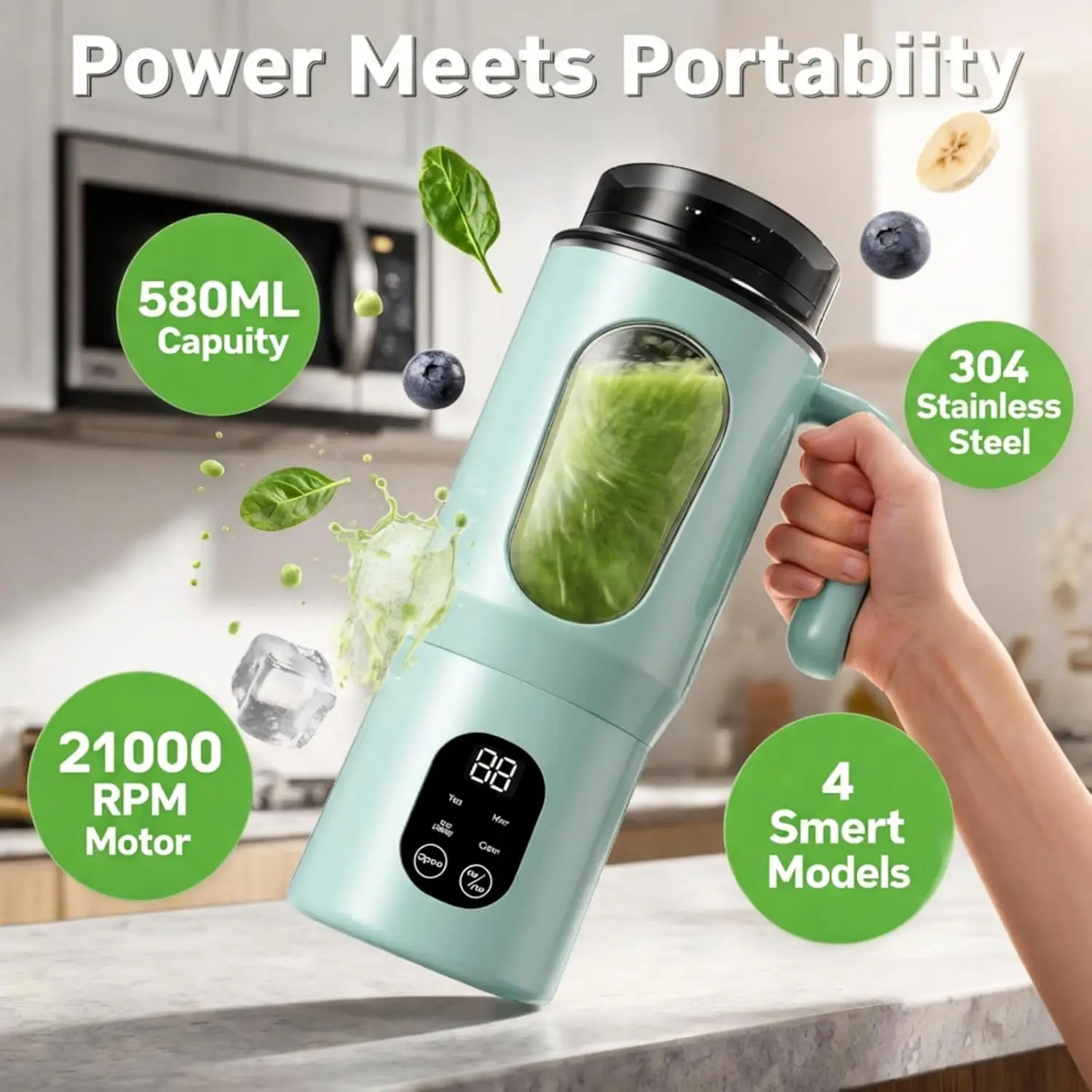 New 2 in 1 Portable Juice Maker Blender for Shakes Smoothie 580ML Durable Juicer 12 Steel Blades Blender Bottle Smoothie Extractor