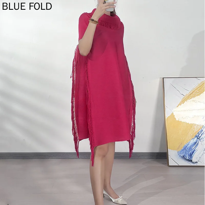 

Miyake Pleated Dress Women's Summer New Tassel Stitching Loose Fashion Casual PLEATS Vestido Birthday Dresses High Quality Robe