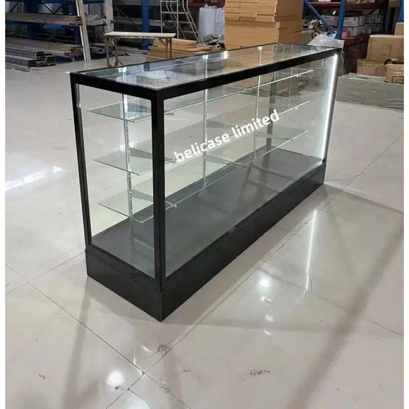 Custom Top Seller LED Glass Counter Aluminum Frame Smoke Shop Showcase Store Display Cabinet with Adjustable Shelves