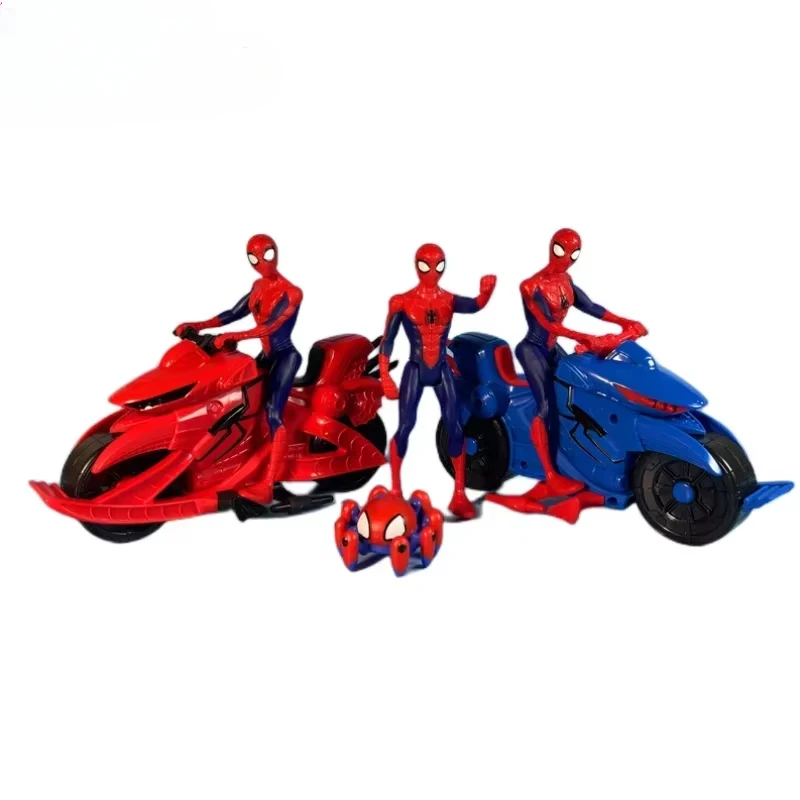 Miniso Marvel Spiderman Anime Perifere Cartoon Figuren Motorfiets Model Ornamenten Creatief Kinderspeelgoed Kerstcadeaus