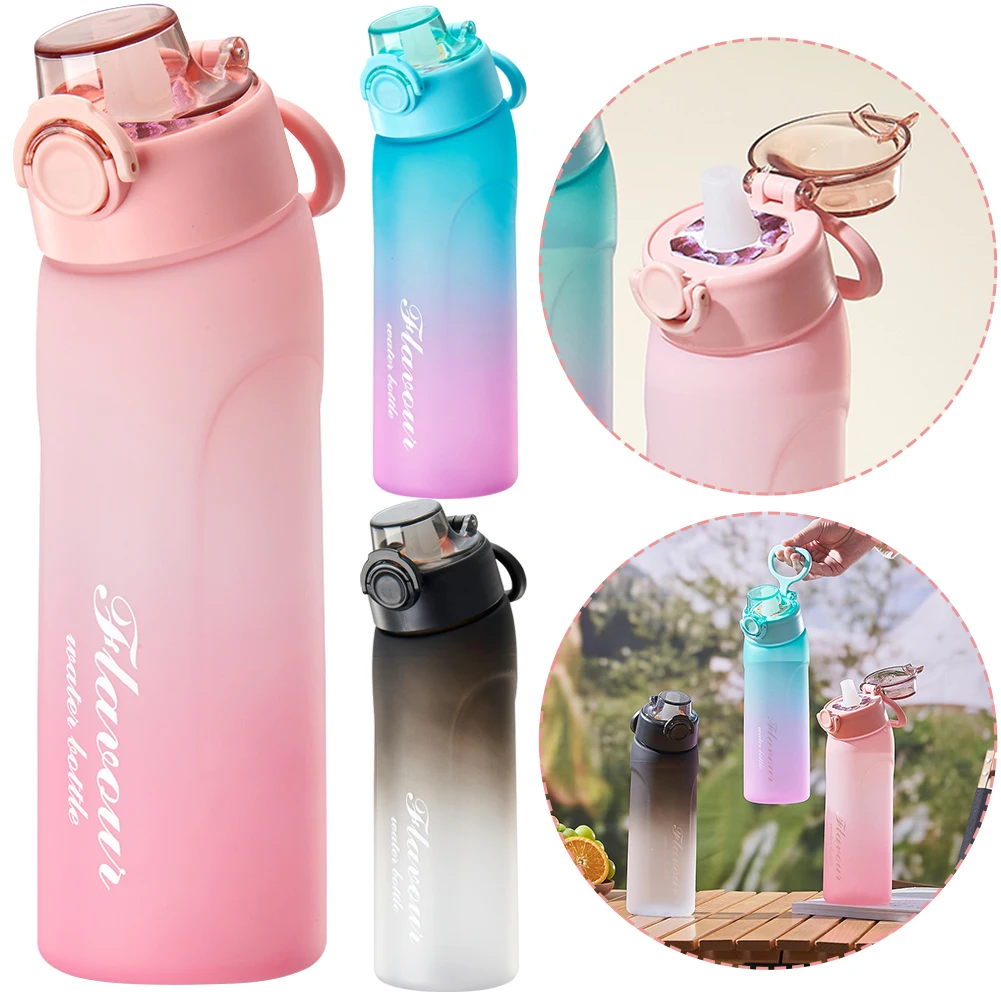 1pc 750ml Flavored Water Bottle Scent Water Cup Flavour Pods Air Water Bottle Frosted Black Air Camping Sport Fitness Cup