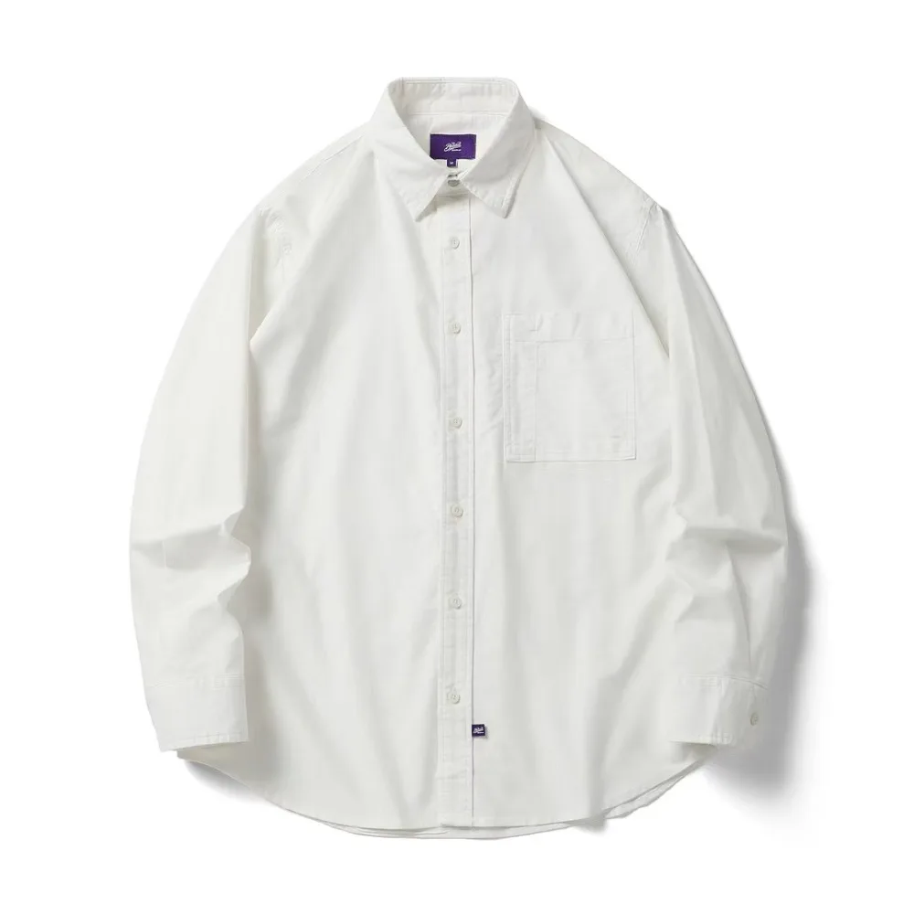 Japanese Pure Cotton Long Sleeve Shirts Tops Men's Oxford Loose Solid Color Vertical Stripe Long Sleeved Casual Loose Shirt