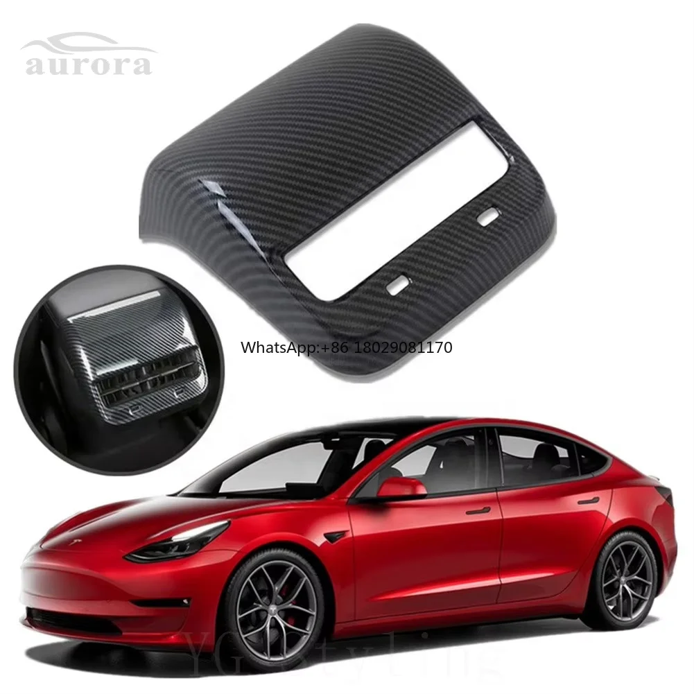 For TESLA Model 3 Model Y Dry carbon fiber rear air outlet decorative cover+glossy black car interior