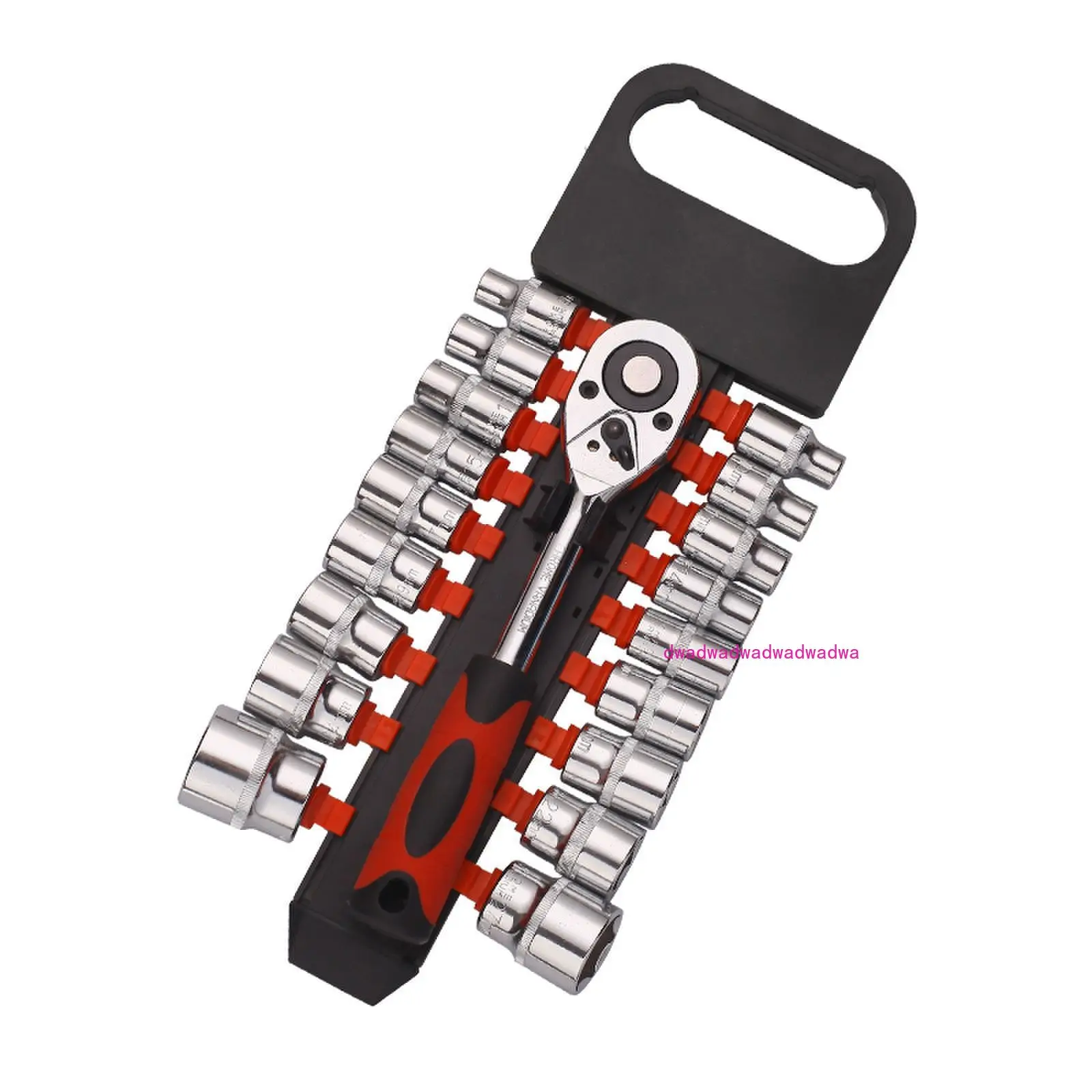 

19-Piece short hexagonal sleeve with ratchet wrench plastic row, mirror finish