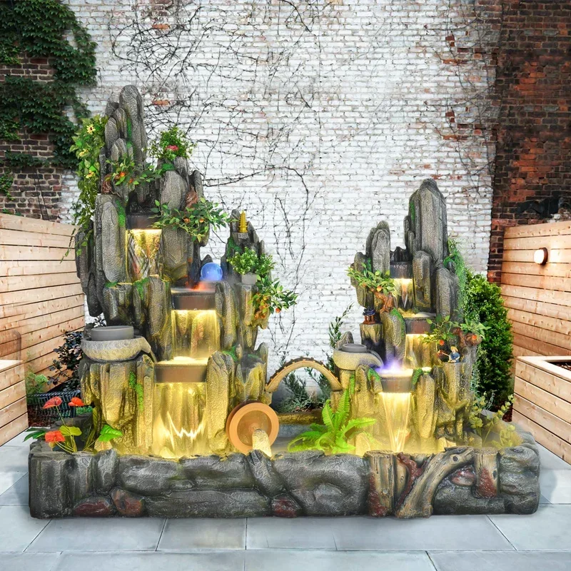 

Large floor-to-ceiling rockery flowing water fountain ornament indoor water feature decoration fish pond home craft jewelry