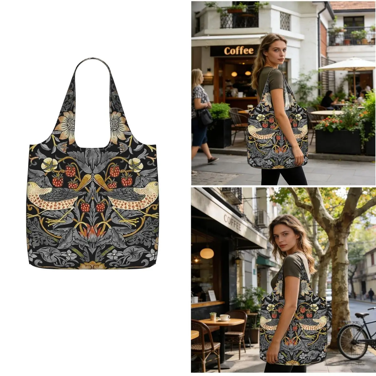 William Morris Strawberry Thief Shopping Tote Bag Canvas Large Capacity Shoulder Bags Shopper Grocery Handbag for Women