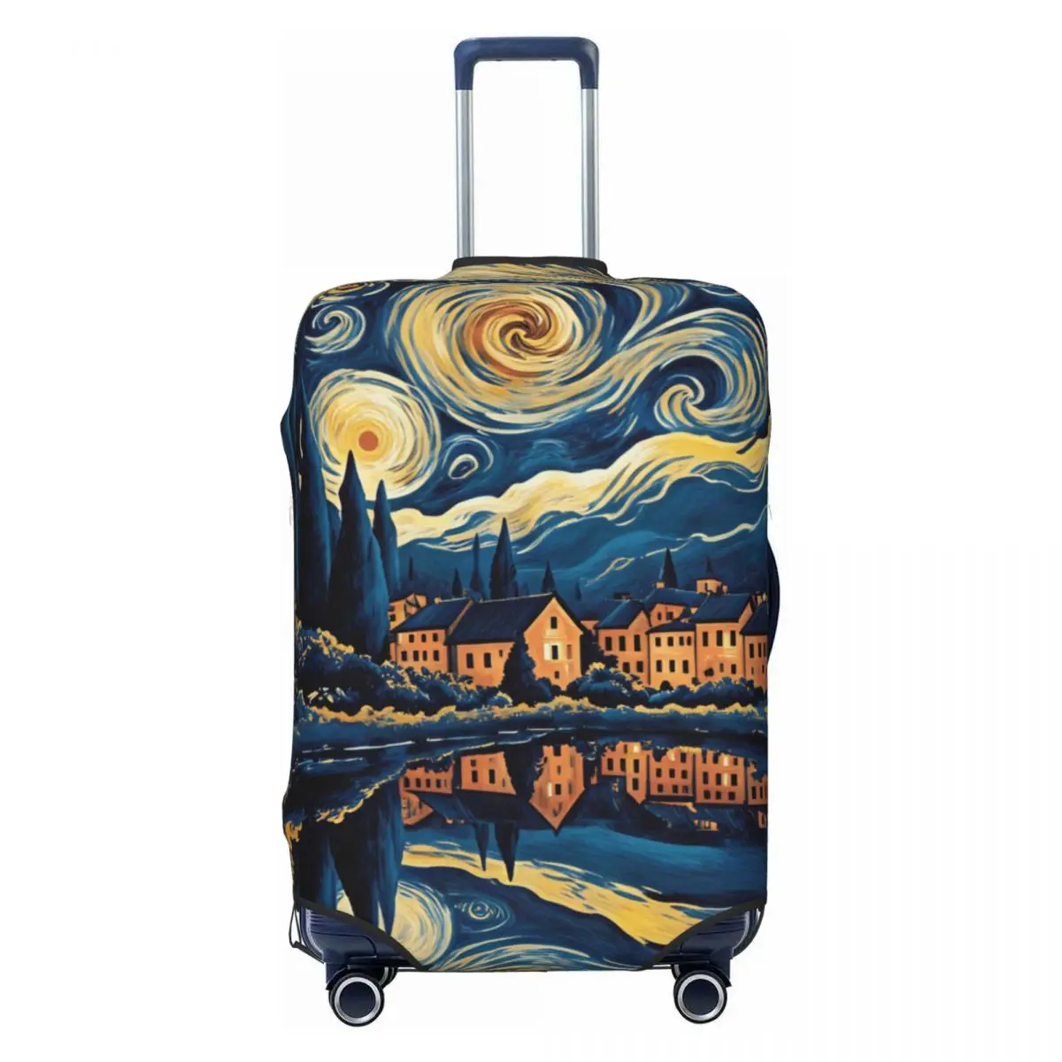 

Starry Night Van Gogh Lake Water Reflection Village House Suitcase Cover Cruise Trip Protection Holiday Fun Luggage Accesories