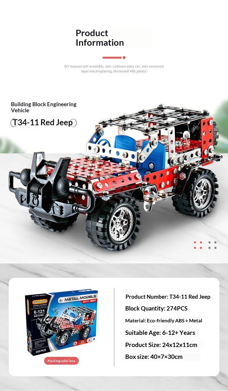 Metall-Geländewagen-Bausteine – DIY-Schraubenmontage, Lernspielzeug für Jungen, galvanisiertes, praktisches Gehirntraining-Spielzeug