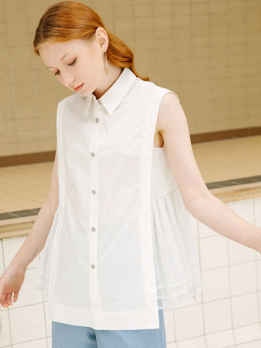 

Slimming Me Splice Svel irt Women Ele Versatile Cotton Original Design Summer New Sle Button Detail Pure Color