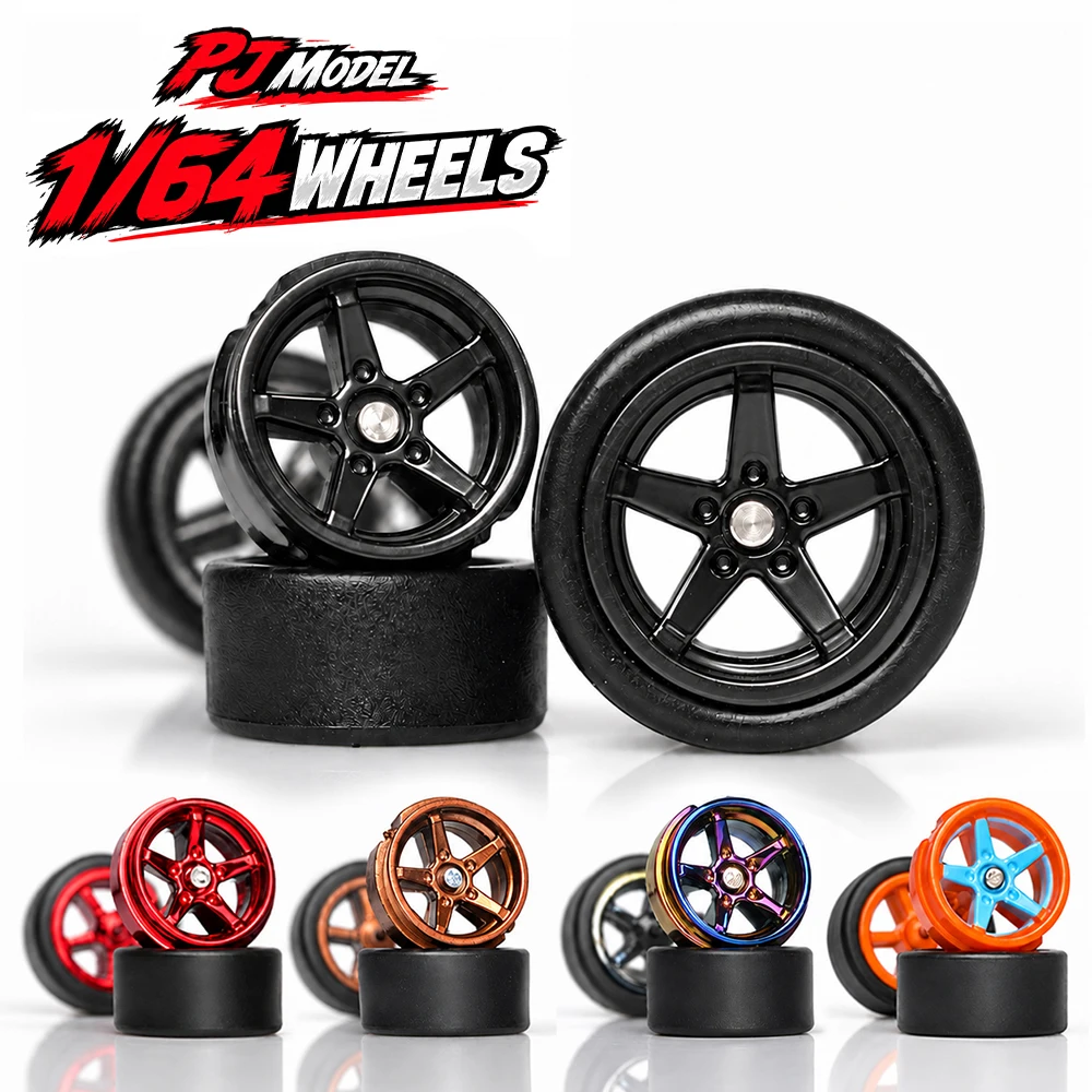 1/64 Scale Model Car Wheels Set Detachable Rubber Tires DIY Modification Large and Small Wheels Models Accessories 11.2mm